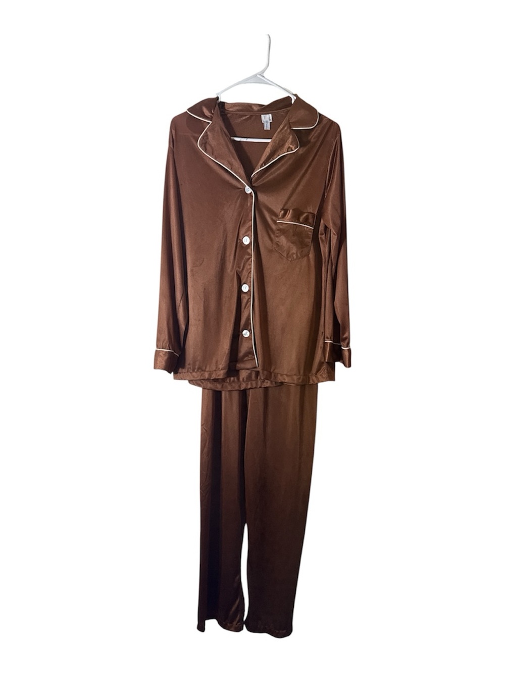 Vintage Mary Jane Silky Brown Pajama Set Long Sleeve Size 34